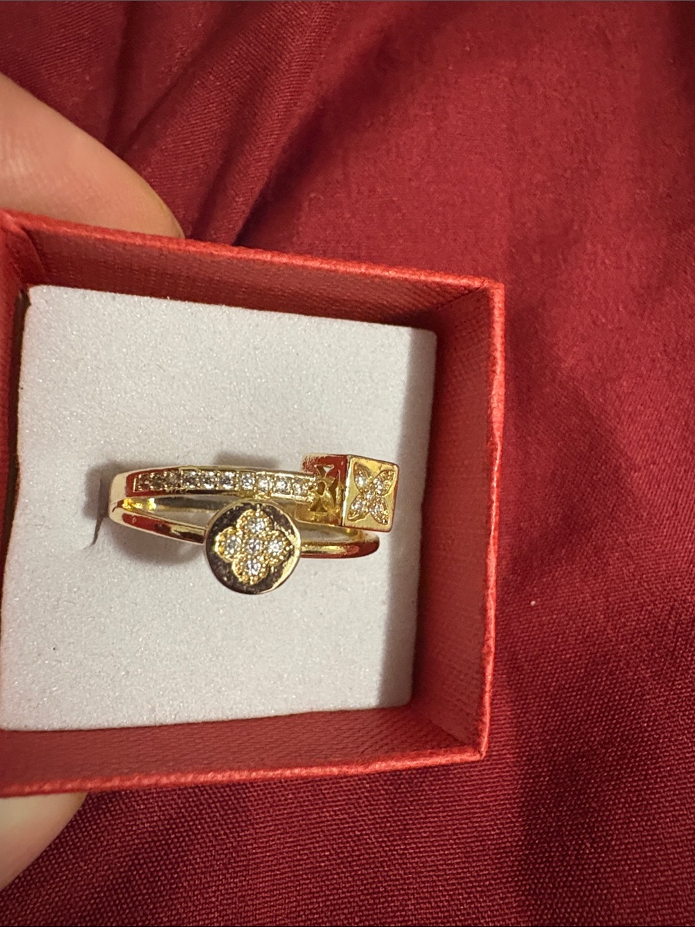 Gold-Tone Double Band Ring with Crystal Accents - Gold